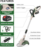 Electric Weed Wacker Cordless, Brushless Grass Trimmer with 21V 4.0Ah Batteries and Charger, 4 Types of Blades String Trimmer, Weed Eater Battery Powered with Shoulder Strap, Lawn Edger Tool