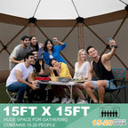COBIZI 15x15ft Extra Large Pop-Up Gazebo Canopy Tent with Mosquito Netting, Spacious Easy Set-Up Screened Shelter, Durable Outdoor Pavilion with Ground Stakes, Perfect for Patio, Backyard, Brown