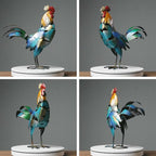 HAUCOZE Rooster Decor Statue Chicken Figurine Sculpture Animal Arts Metal 15.5 inch
