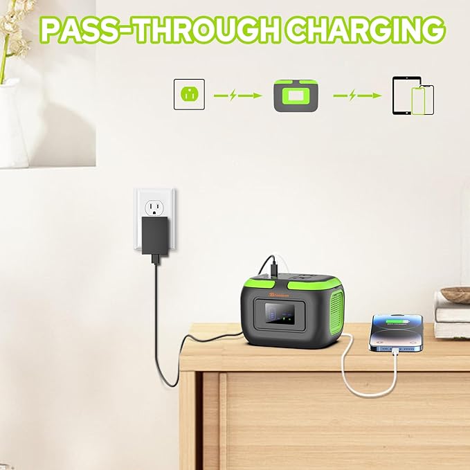 Portable Power Station with Foldable Solar Panel, 120W 110V USB-C Solar Power Bank Battery Generator with Panel, Portable Power Bank with AC Outlet for Laptop Smart Device Home RV Outdoor Camping