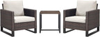 Rilyson Wicker Outdoor Patio Chairs Set - 3 Piece Rattan Patio Furniture Bistro Chairs Set with Waterproof Wicker,Comfortable Cushions and Sturdy Metal Frame for Porch Deck Backyard(Brown/Beige)