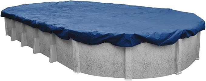 Pool Mate 10 x 15 ft Extra-Strength Blue Winter Oval Pool Cover for Above Ground Pools, 4 ft Overlap (14 x 19 ft Cover Size), Solid 12 x 12 Scrim, 3.7 oz/yd2, 15-Year Warranty, Style: 271015-4PMA