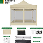 COBIZI 10x10 Heavy Duty Pop Up Canopy Tent with 4 Sidewalls, Commercial Gazebo Party Tent with Mosquito Netting Wall Easy Set Up Outdoor Instant Screen Canopy for Backyard, Patio, Garden, Khaki