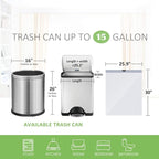Teivio 15 Gallon 60 Counts Strong Tall Kitchen Drawstring Trash Bags, Medium Plastic Garbage Bags for Home Kitchen Office Garden Outdoor Tall Trash Can, Waste Bin Liners White