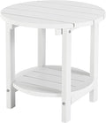 LZRS Round Adirondack Side Table Double End Table, Outdoor Side Tables for Patio, Backyard,Pool, Indoor Companion, Easy Maintenance & Weather Resistant(White)