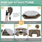 COBIZI 15x15ft Extra Large Pop-Up Gazebo Canopy Tent with Mosquito Netting, Spacious Easy Set-Up Screened Shelter, Durable Outdoor Pavilion with Ground Stakes, Perfect for Patio, Backyard, Brown