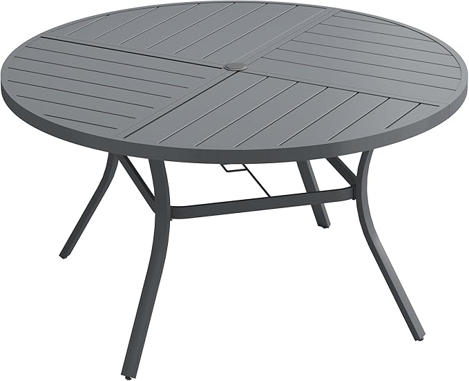 VICLLAX Outdoor Patio Round Dining Table, 54"x 54" Spliced Metal Tabletop for Deck Lawn Garden Backyard, Dark Grey