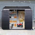 8x6 FT Resin Outdoor Storage Shed with Floor and 2 Windows, Outside Plastic Sheds Storage Clearance w/Lockable Door, Backyard Garden Tool House for Patio, Yard, Lawn, Bike, Grey White