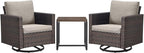 Rilyson Outdoor Patio Swivel Rocker Chairs - 3 Piece Wicker Patio Furniture Bistro Swivel Rocking Chairs Set with Comfortable Cushions,Sturdy Metal Frame and Side Table for Porch Deck(Brown/Grey)