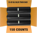 55-60 Gallon Trash Bags, 150 Count Bulk, Black Heavy Duty Garbage bags, Multi-purpose Trash Can Bin Liners for Business Home Commercial, Industrial Contractors, Storage, Outdoor