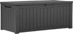 YITAHOME Outdoor Storage Box, 120 Gallon Waterproof Deck Box for Garden Tools, Patio Cushions, and Pool Accessories, Lockable, Easy Assembly, Versatile Bench or Table (Dark Gray)