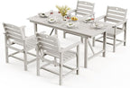 Patio Table and Chairs Set with Umbrella Hole, HDPE Patio Dining Set for 4, Outdoor Dining Set for Lawn, Patio, Porch, Deck, Poolside, Yard (White, 5-Piece)