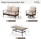 PHI VILLA Outdoor Porch Furniture Set, Upgraded Wicker&Metal Deep Seating Patio Furniture Conversation Set with Waterproof Thick Cushions for Balcony, Deck, and Yard (4 Pieces,Beige)