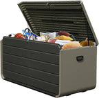 CHUNLY 200 Gallon Resin Deck Box, Large Patio Storage Box with Lock, Wheels & Waterproof Lid for Outdoor Cushions, Garden and Pool Supplies (Gray)