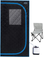 Portable Black Mini Plus Style Steam Sauna Tent–Personal Home Spa, with Steam Generator, Remote Control, Foldable Chair, PVC Pipes. Easy to Install,Fast Heating, with FCC & UL Certification.