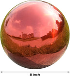 Nerien 8 Inch Gazing Ball, Stainless Steel Garden Mirror Globe, Polished Ornament Sphere, Hollow Floating Reflective Hemisphere, Home Outdoor Pond Housewarming Swimming Pool Decoration Gift, Red