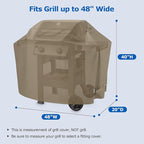 SunPatio Grill Cover 48 Inch for Outdoor Grill, Heavy Duty BBQ Cover with Waterproof Sealed Seam, FadeStop Material, All Weather Resistant Compatible for Weber CharBroil Nexgrill and More, Taupe