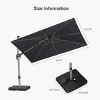 PURPLE LEAF 10' X 6.5' Left-right Tilting Patio Umbrella with Base Outdoor Swivel Cantilever Offset Aluminum Umbrella with Champagne Frame and 360-degree Rotation for Garden Deck Pool, Grey