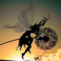 Flower Fairy Dancing with Dandelion, Art Sculpture Fairies for Fairy Garden, Angel Metal Ornaments Gardens Art Sculpture, Outdoor Decorations for The Courtyard, Christmas and Halloween Lawn (E)