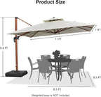 PURPLE LEAF 11ft Patio Umbrella Outdoor Square Umbrella Large Cantilever Umbrellas Windproof Offset Umbrellas Heavy Duty Sun Umbrella for Garden Deck Pool Patio, Cream