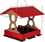JCS Wildlife Medium Poly Fly-Thru Bird Feeder w/Removable Seed Tray - Holds 4 Cups of Bird Seed to Attract Cardinals, Chickadees, and More Backyard Birds (Red and Tan)