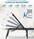 Foldable Pool Lounge Chairs, Aluminum Chaise Lounge Outdoor with 5 Positions Recliner - Free Assembly - Patio Lounge Chair for Poolside, Beach (Navyblue)