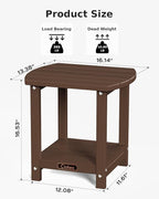 Ciokea Adirondack Outdoor Side Table, 2-Tier Sturdy Patio End Table Weather Resistant, Morden Side Table for Patio, Pool, Porch, Brown