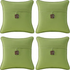Outdoor Sunbrella Decorative Pillows with Coconut Button Pack of 4, 16" x 16" Outdoor Pillow Set for Couch Bed Throw Patio Sofa, Canvas Ginkgo