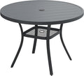 VICLLAX Outdoor Patio Round Dining Table, 41"x 41" Metal Slatted Round Tabletop with Adjustable Umbrella Hole for Dining Yard Porch, Dark Grey Finish