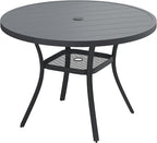 VICLLAX Outdoor Patio Round Dining Table, 41"x 41" Metal Slatted Round Tabletop with Adjustable Umbrella Hole for Dining Yard Porch, Dark Grey Finish