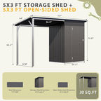 AECOJOY 10x4FT Metal Lean to Shed with Open-Sided Pergola, 5x3 FT Outdoor Storage Shed & 5x3 Attached Hardtop Gazebo Combo, 30 Sq.Ft Covered, 2-in-1 Small Sheds & Outdoor Storage for Patio