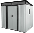 6X5 FT Outdoor Storage Shed, Waterproof Metal Garden Sheds with Lockable Door, Steel Tool Storage Buildings Shed & Outdoor Storage House for Garden, Backyard, Patio, Lawn, Trash Cans(White + Black)