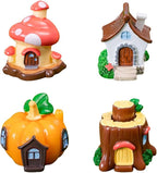 4 PCS Mini House Figurines, Miniature Village Hut Figurine, Fairy Garden Cottage Micro Landscape Ornaments Accessories for Bonsai, Succulent Planting, Flower Pots (4pcs)