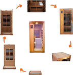 Red Cedar Personal Indoor Infrared Sauna Room, Low EMF Far-Infrared Sauna, Dual LCD Control Panel Inside and Outside,Bluetooth Speaker, Tempered Glass Door with Far Infrared Heating Panel