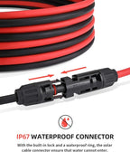 BougeRV 40 Feet 10AWG Solar Extension Cable with Female and Male Connector with Extra Pair of Connectors Solar Panel Adaptor Kit Tool (40FT Red + 40FT Black)