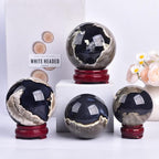JIC Gem Volcanic Agate Crystal Sphere Large Quartz Crystal Ball with Stand Healing Ornament Witchcraft Meditation Decor 2.3-2.7 inch(60-70mm)