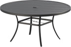 DIFY 60" Round Patio Dining Table for 8-10, Outdoor Metal Dining Table with 1.57" Umbrella Hole for Backyard Lawn Garden, Black