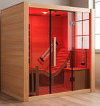 Dual System Sauna, Wooden Steam Room with Recliner or 1 Person Indoor Infrared Home Sauna, Indoor Saunas for Home with 220V, 4.5W Steam Sauna Heater, 7 Infrared Heaters, (Hemlock)