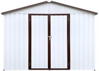 Sheds & Outdoor Storage 8 ft × 10 ft Storage Shed Large Classic Apex Roof Metal Garden Storage Sheds with Hinged Door Tool Cabinet for Backyard, Patio, Poolside, White + Coffee