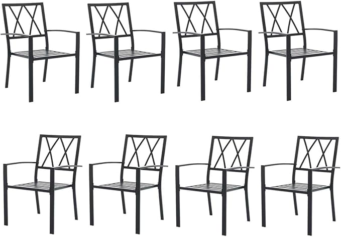 Outdoor Dining Chairs Set of 8, Aluminum Frame Stackable Patio Dining Chairs with Armrest, Wrought Iron Patio Bistro Chairs for Lawn, Backyard, Garden, Porch