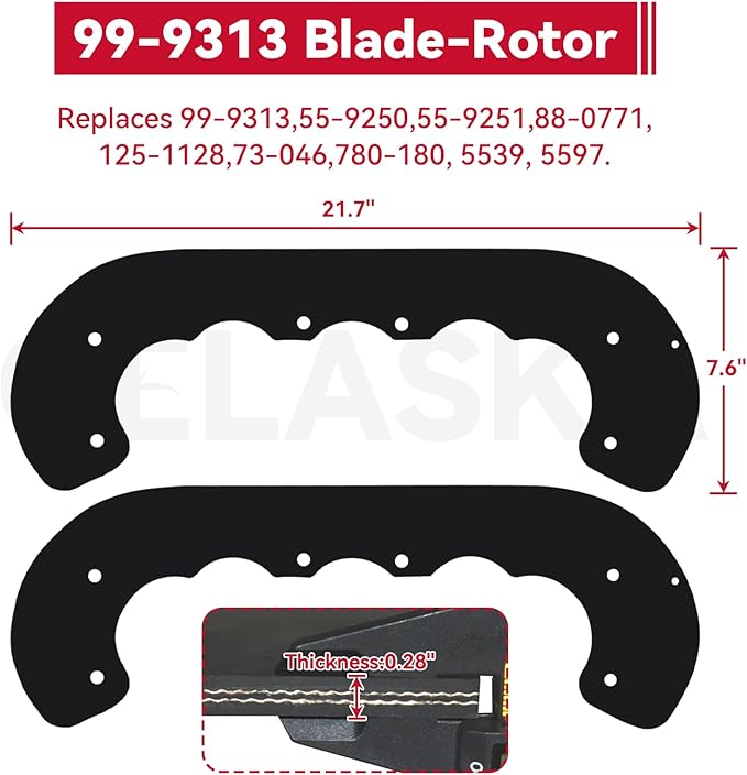 GELASKA 99-9313 Snow Blower Paddles with 55-8760 Scraper Replaces Toro 125-1128, 55-9250, 55-9251, 88-0771 for Toro CCR 2000, CCR 2400, CCR 2450, CCR 2500, CCR 3000, CCR 3600, CCR 3650 Snowthrowers