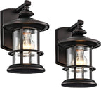 MICSIU Oil Rubbed Bronze Outdoor Wall Light 2 Pack, Clear Seedy Glass Exterior Wall Sconce Light Fixture, 10 Inch Metal Outdoor Porch Lights for House, Front Porch, Patio, Backyard