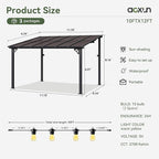 Aoxun 10' x 12' Gazebo for Patio, Gazebo Pergola with Sloped Roof, Large Wall-Mounted Heavy Duty Awnings, and LED Outdoor Waterproof Hanging Lights, for Backyard, Deck, Patio