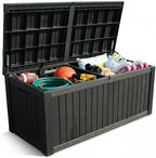 BTEXPERT 150 Gallon Outdoor Storage Container Deck Box with Metal Support Rods for Patio Furniture Garden Tools Waterproof Lockable UV Resistant Resin Set of 2