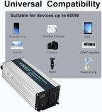 WZRELB 600W Pure Sine Wave Inverter 24V DC to 110V 120V AC Power Converter with LED Display, Off-Grid Portable Power Inverter with 2 AC Outlets for Home, RV, Truck, Camping