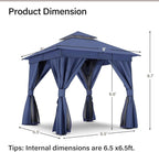 Outdoor Patio Gazebo 8FT, Heavy Duty Party Tent & Shelter with 2-Tier Roof and Expansion Bolts, Mosquito Nettings and Privacy Screens for Backyard, Garden, Poolside, Navy Blue
