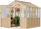 6*8 FT Wood Outdoor Greenhouse Kit, Greenhouses for Outdoors Heavy Duty with Adjustable Roof Vent and Shelves, Walk in Polycarbonate Greenhouse for Outside Garden & Backyard, Light Honey