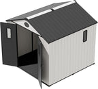 COOS BAY 8x8 Outdoor Resin Storage Shed with Floor, 2 Lockable Doors, All-Weather Durable Garden Shed for Tools & Equipment, White/Gray