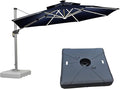 PURPLE LEAF 12ft Patio Umbrella With Base Solar powered LED Cantilever Umbrella with LED lights Windproof Outdoor Offset Umbrella for Garden Deck Pool Patio, Navy Blue
