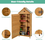 Goplus Outdoor Storage Shed, Lockable Fir Wood Garden Tool Storage Cabinet with Galvanized Sheet Roof for Garden, Yard, Natural Color